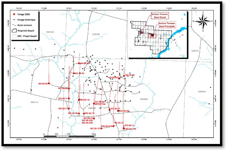CARTE DE DRILL HOLE LOCATION MAP – ZONE 1